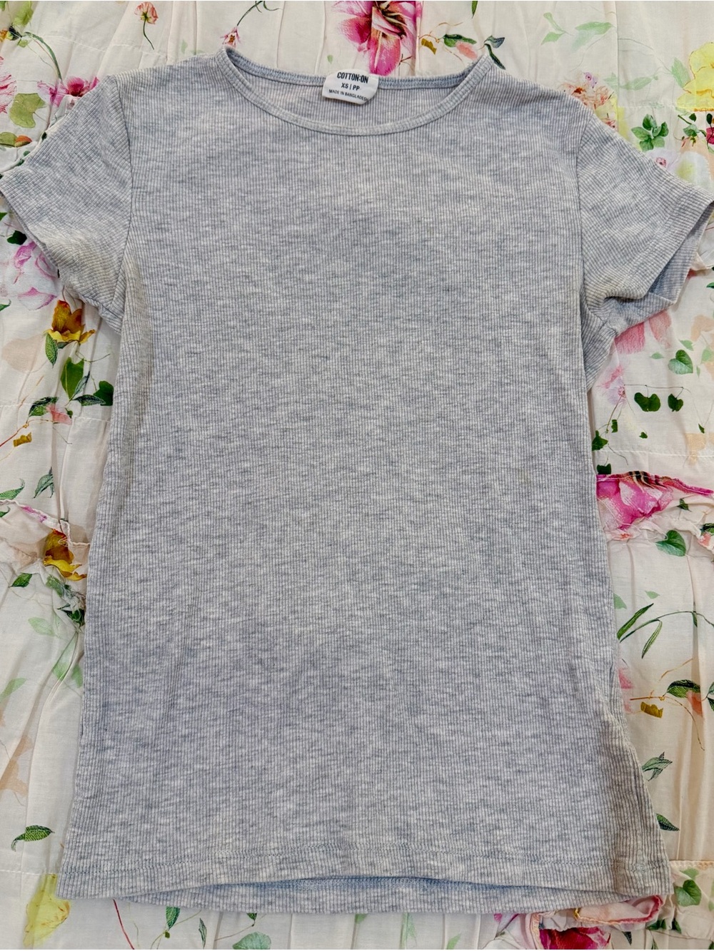 Cotton On Classic Ribbed Short-Sleeve Tee - Light Gray